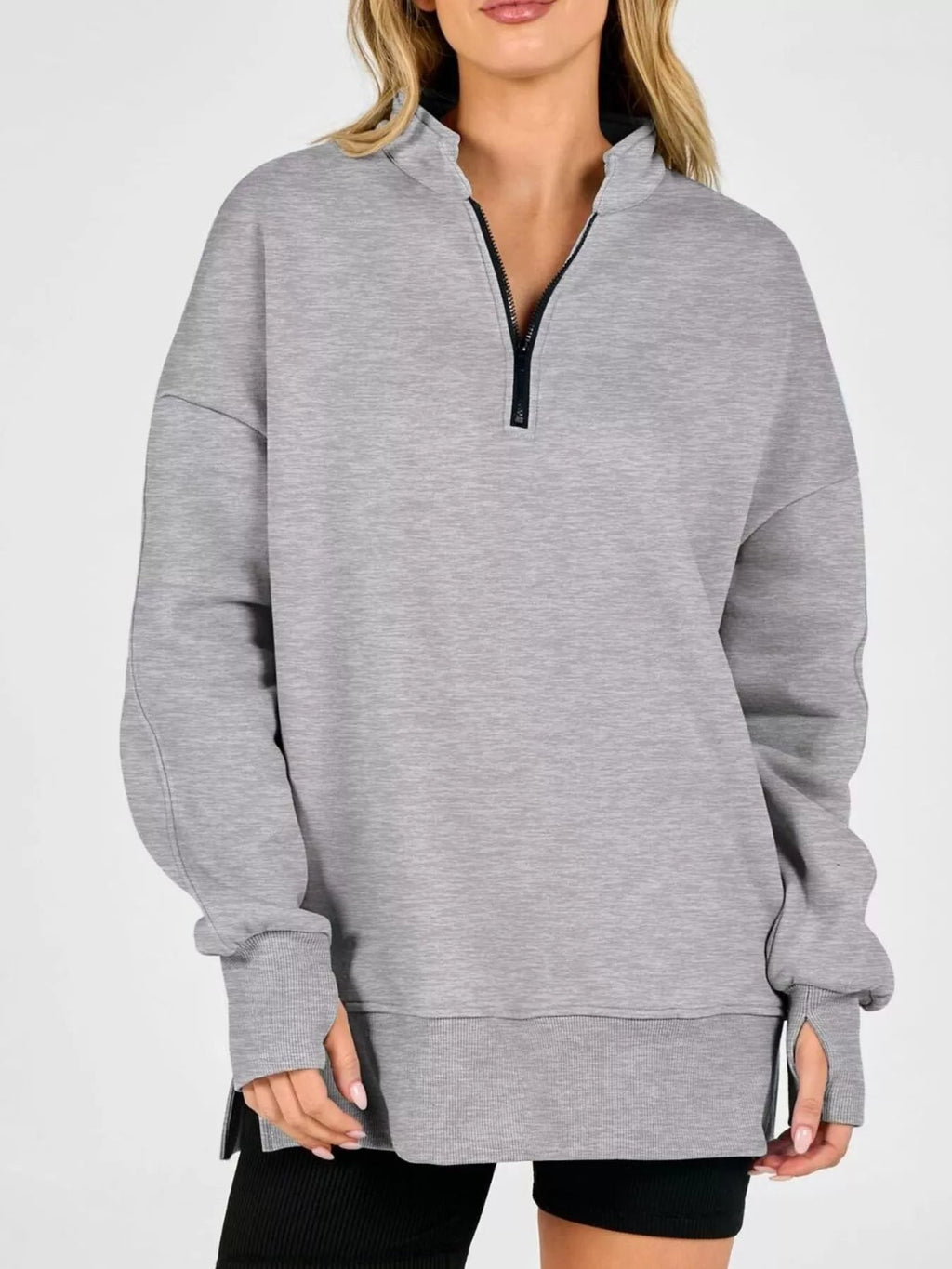 Quarter-Zip Dropped Shoulder Sweatshirt - TheMomCo.