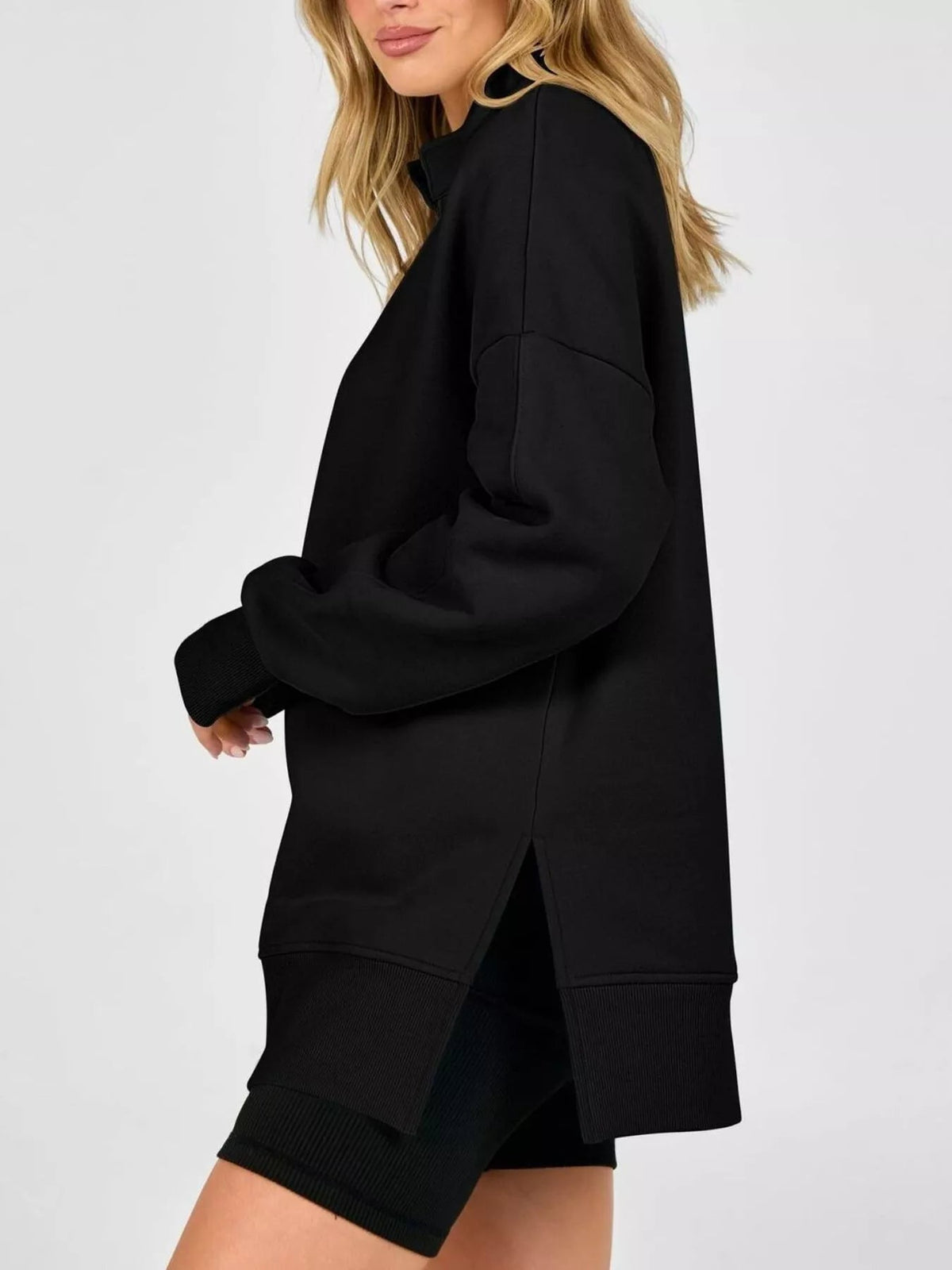 Quarter-Zip Dropped Shoulder Sweatshirt - TheMomCo.