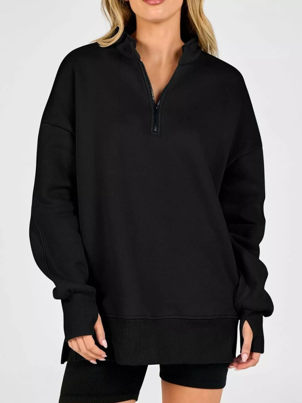 Quarter-Zip Dropped Shoulder Sweatshirt - TheMomCo.