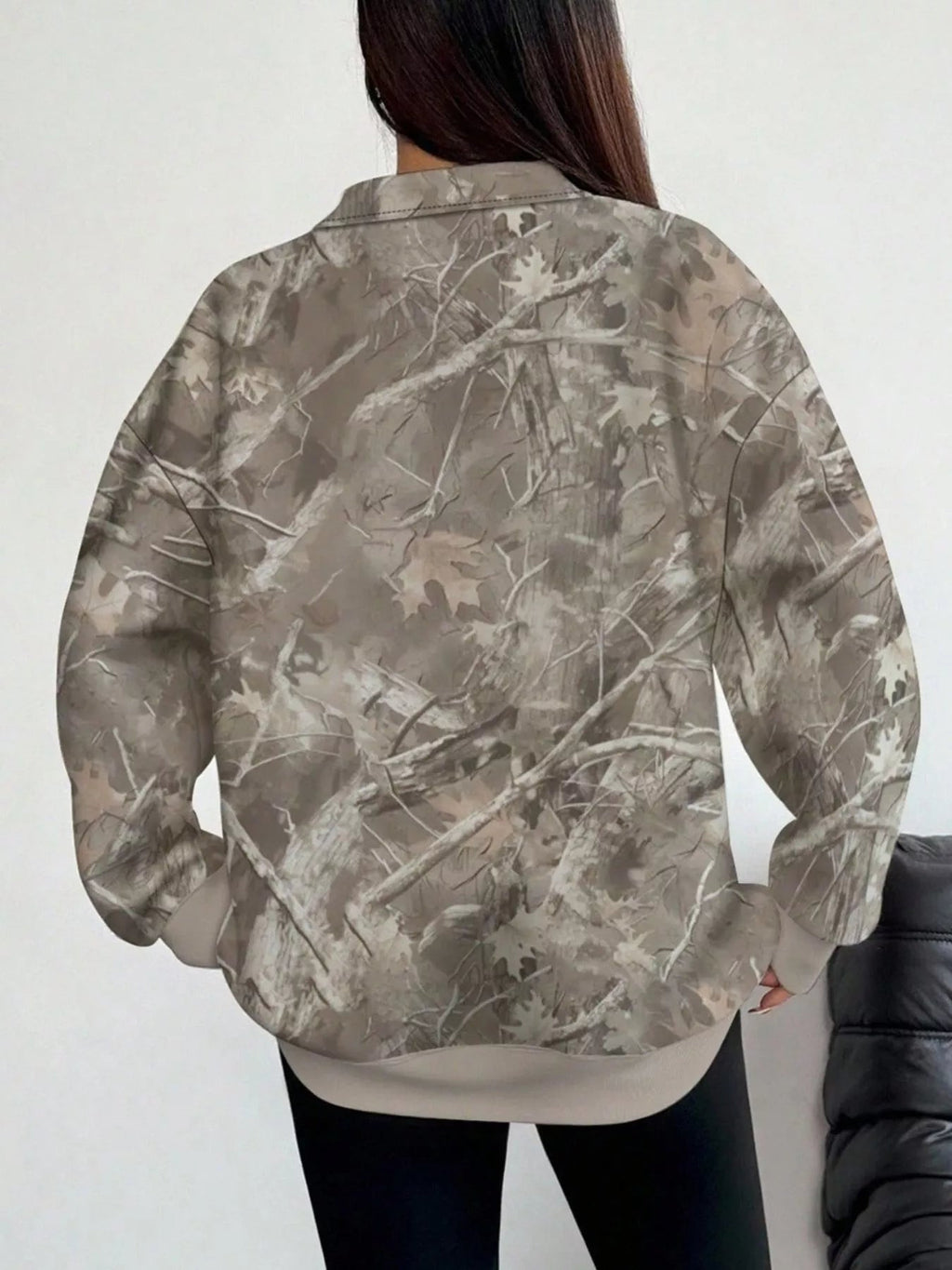 Quarter-Zip Printed Sweatshirt with Ribbed Cuffs - TheMomCo.