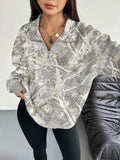 Quarter-Zip Printed Sweatshirt with Ribbed Cuffs - TheMomCo.