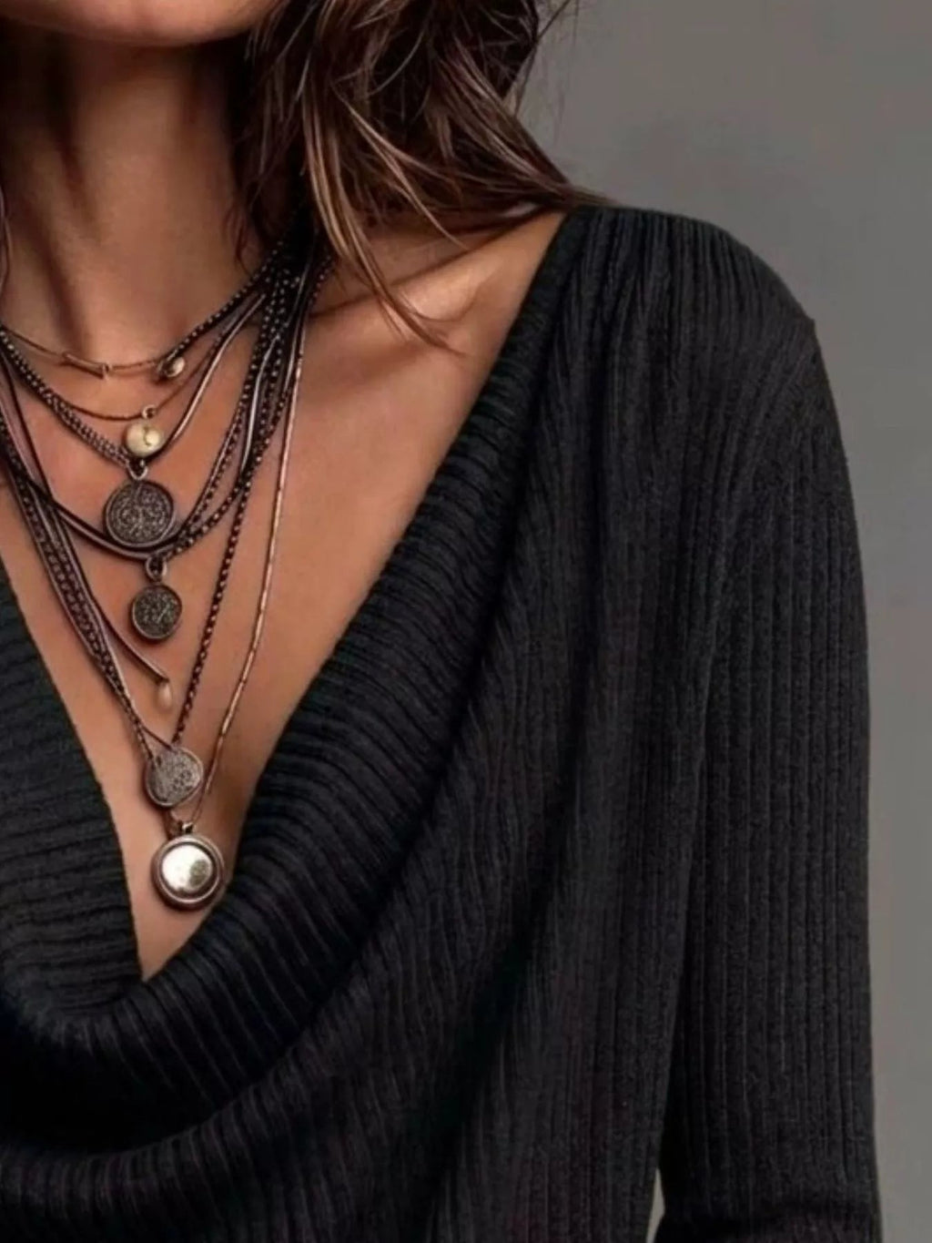 Ribbed Cowl Neck Knit Top - TheMomCo.