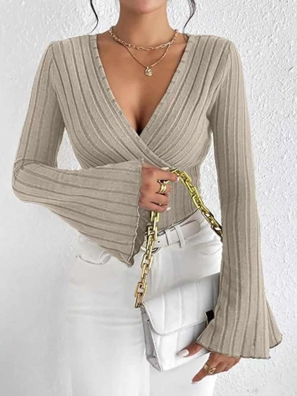 Ribbed Flare Sleeve Top - TheMomCo.