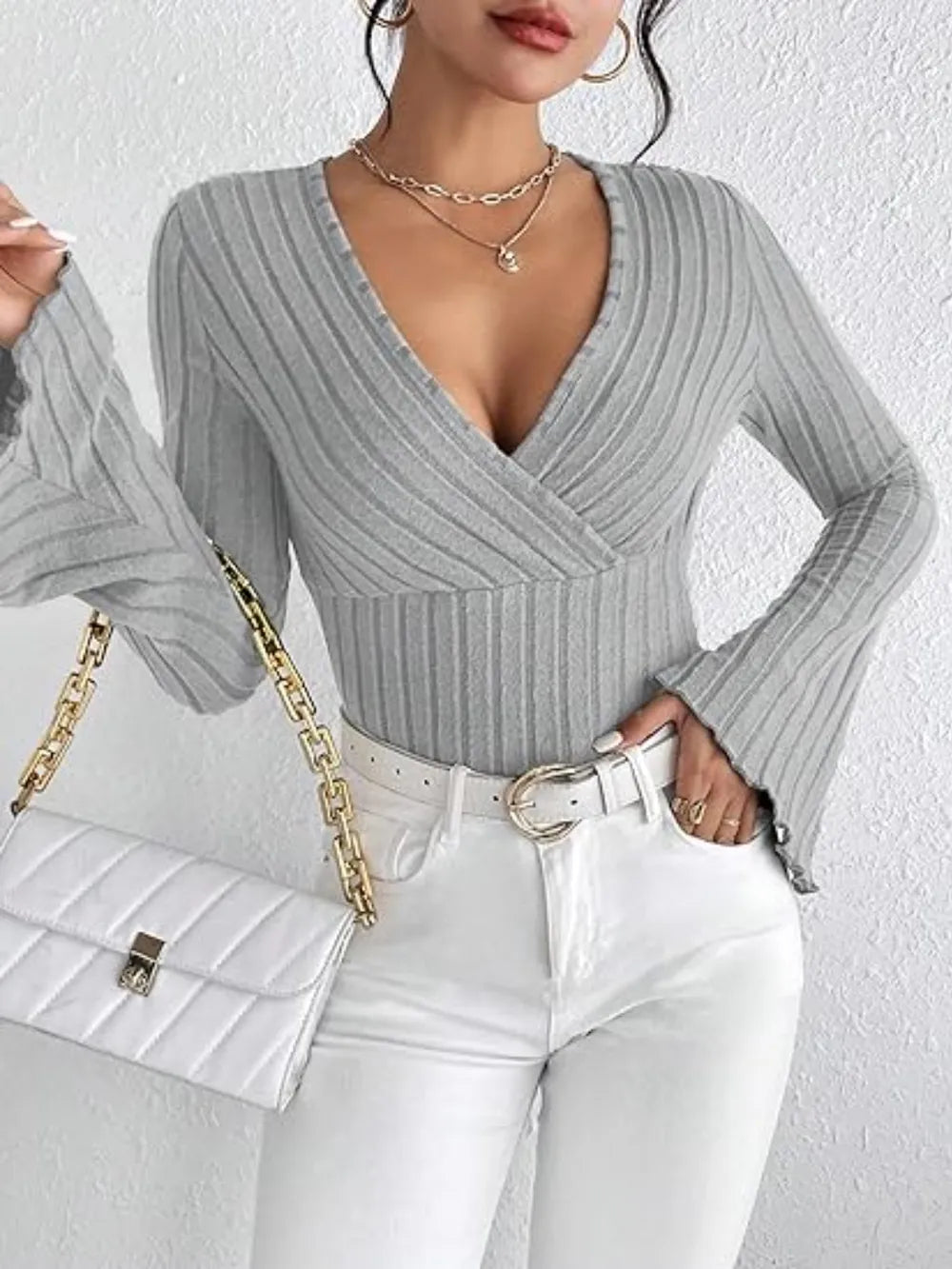 Ribbed Flare Sleeve Top - TheMomCo.