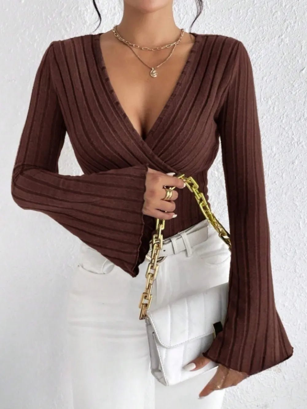 Ribbed Flare Sleeve Top - TheMomCo.
