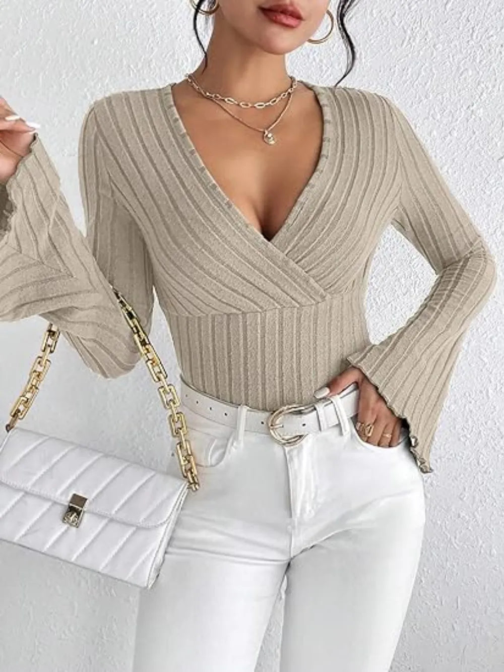 Ribbed Flare Sleeve Top - TheMomCo.