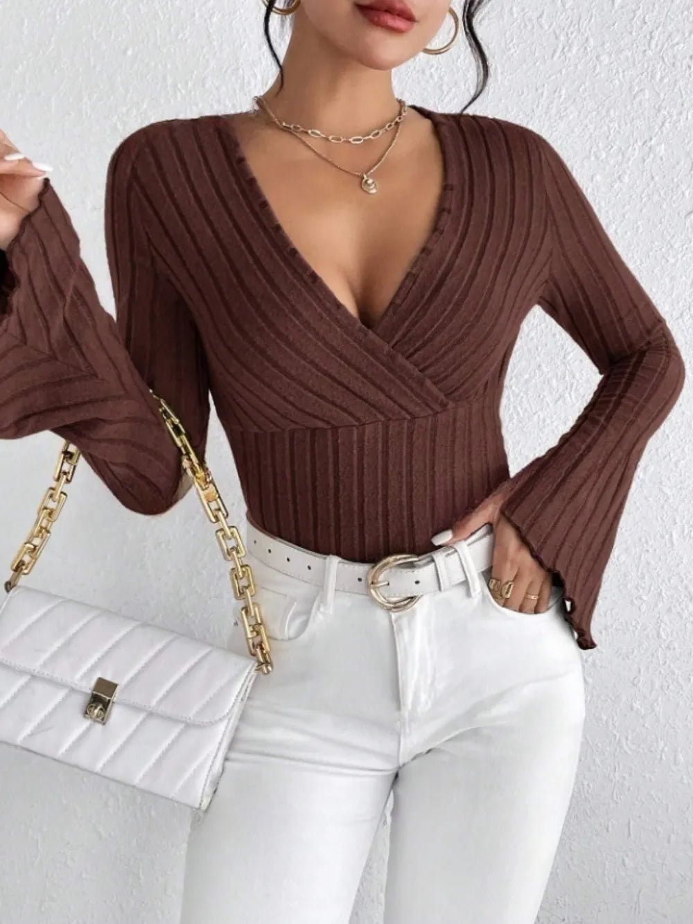 Ribbed Flare Sleeve Top - TheMomCo.
