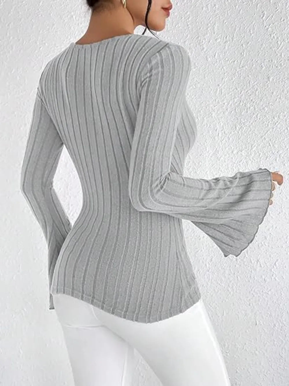Ribbed Flare Sleeve Top - TheMomCo.