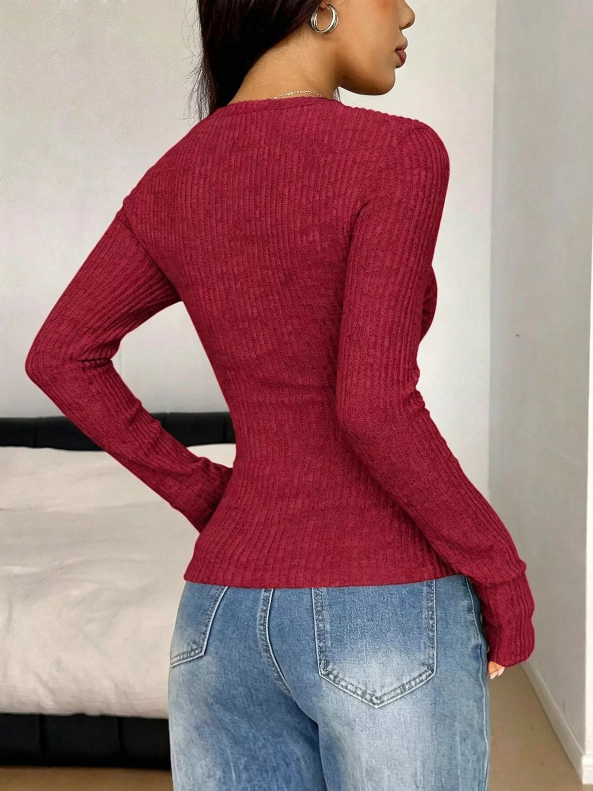 Ribbed Knit Lace Trim T-Shirt - TheMomCo.