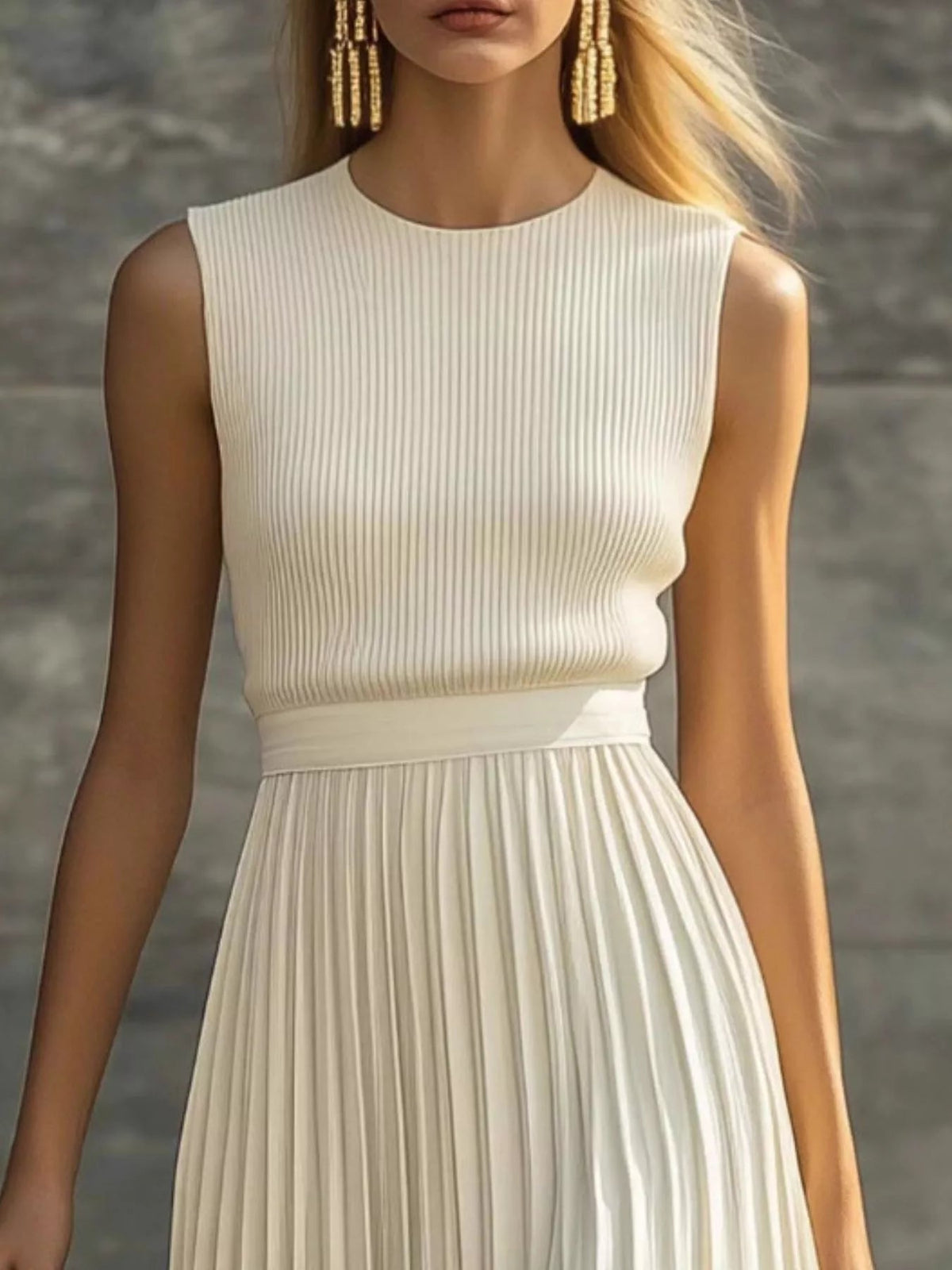 Ribbed Sleeveless Pleated Maxi Dress - TheMomCo.