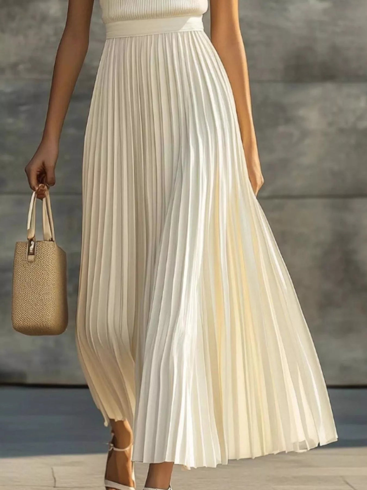 Ribbed Sleeveless Pleated Maxi Dress - TheMomCo.