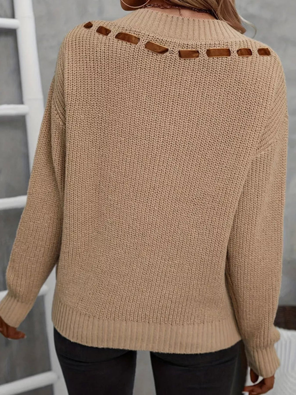 Ribbon Tie V-Neck Sweater - TheMomCo.