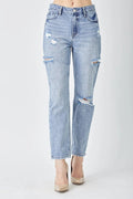 RISEN Distressed Slim Cropped Jeans - TheMomCo.