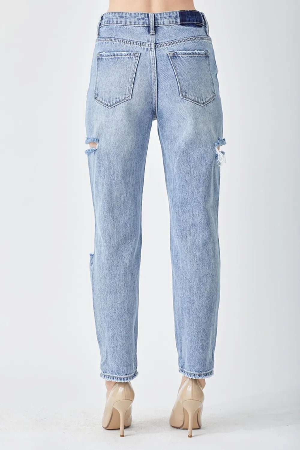 RISEN Distressed Slim Cropped Jeans - TheMomCo.