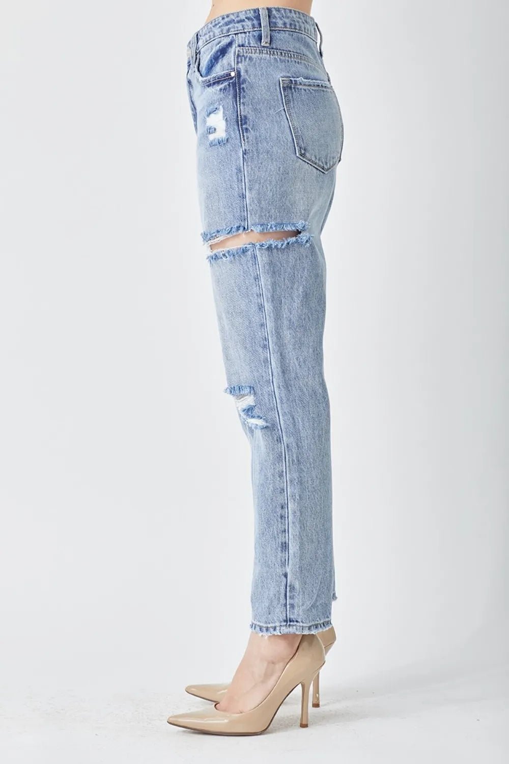 RISEN Distressed Slim Cropped Jeans - TheMomCo.
