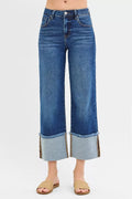 RISEN Full Size Mid Rise Crop Wide Wide Cuffed Jeans Plus Size - TheMomCo.
