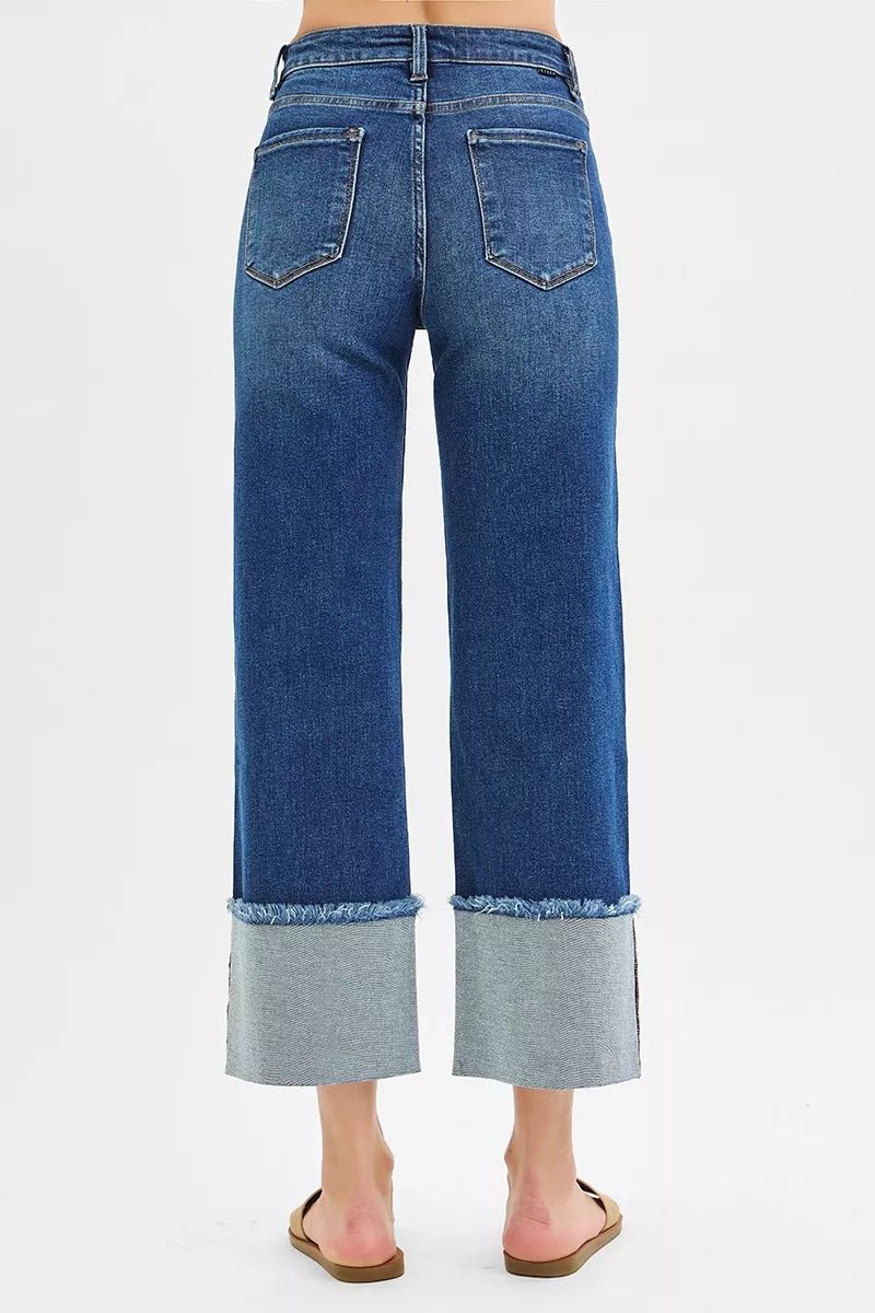RISEN Full Size Mid Rise Crop Wide Wide Cuffed Jeans Plus Size - TheMomCo.
