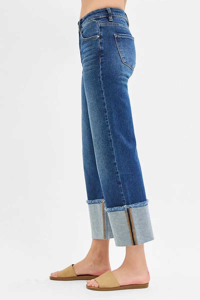 RISEN Full Size Mid Rise Crop Wide Wide Cuffed Jeans Plus Size - TheMomCo.