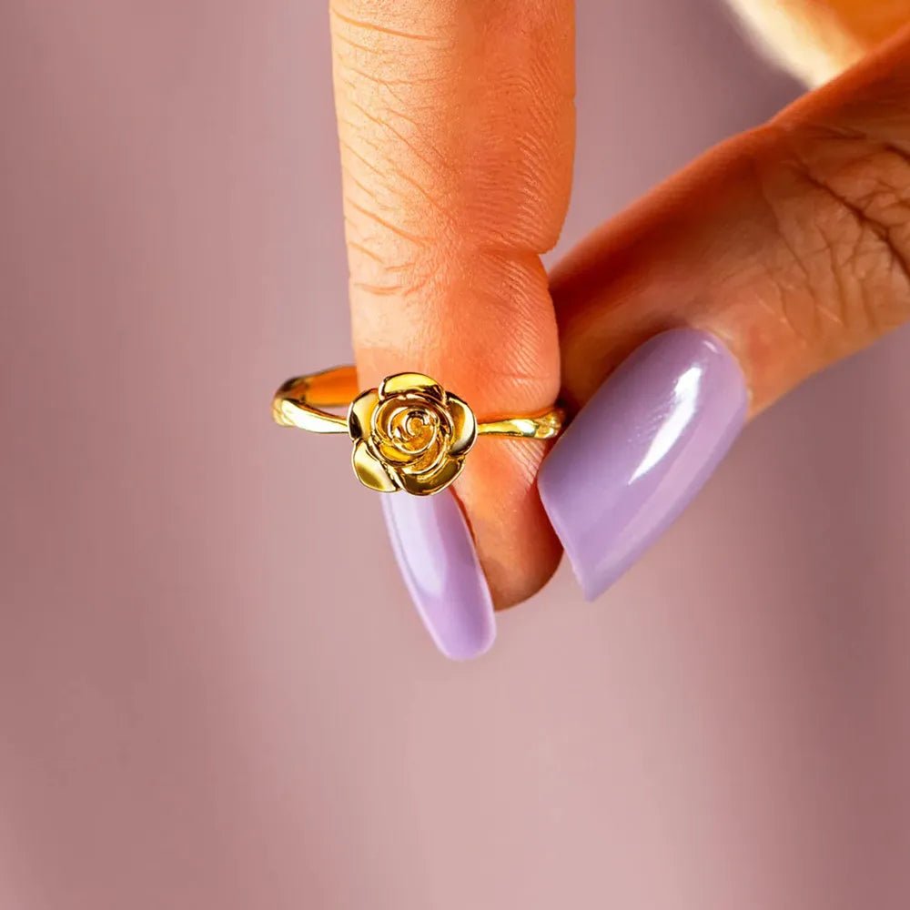 Rose Shape 18K Gold-Plated Ring - TheMomCo.