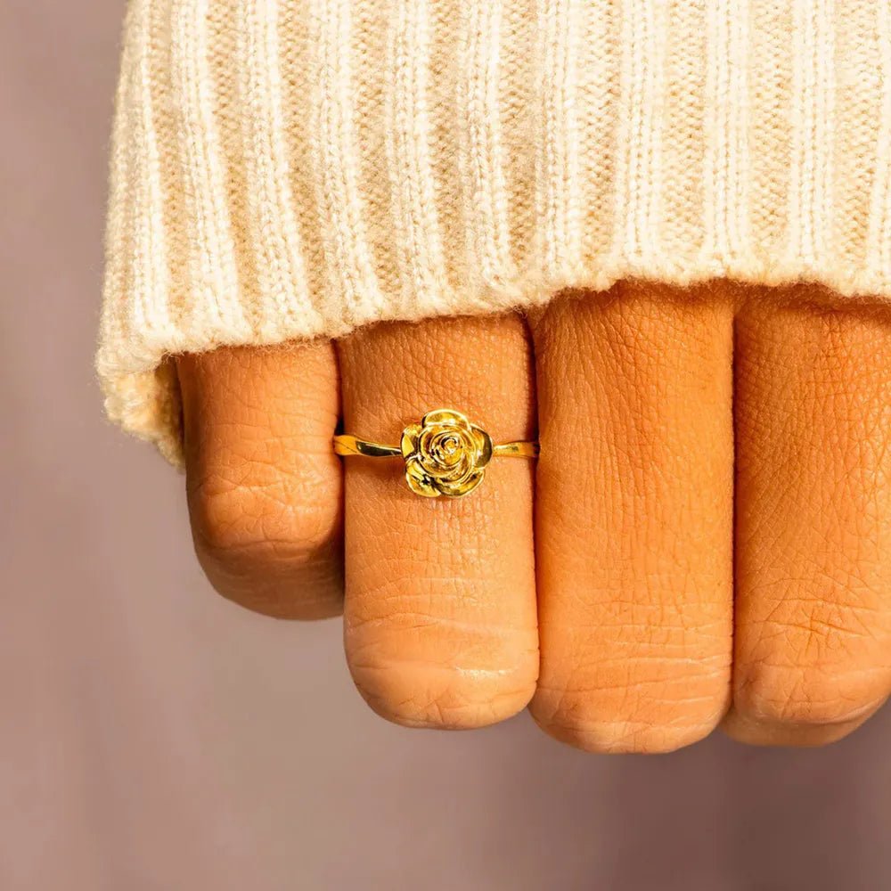 Rose Shape 18K Gold-Plated Ring - TheMomCo.