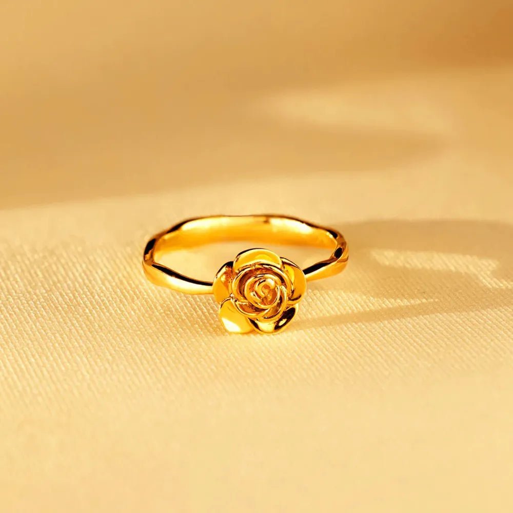 Rose Shape 18K Gold-Plated Ring - TheMomCo.