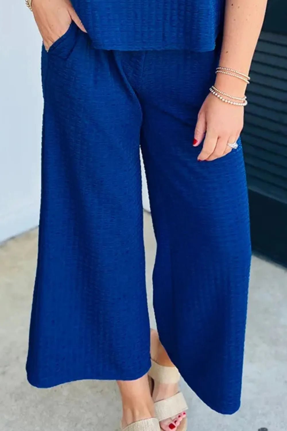 Round Neck Cap Sleeve Top and Pants Set - TheMomCo.