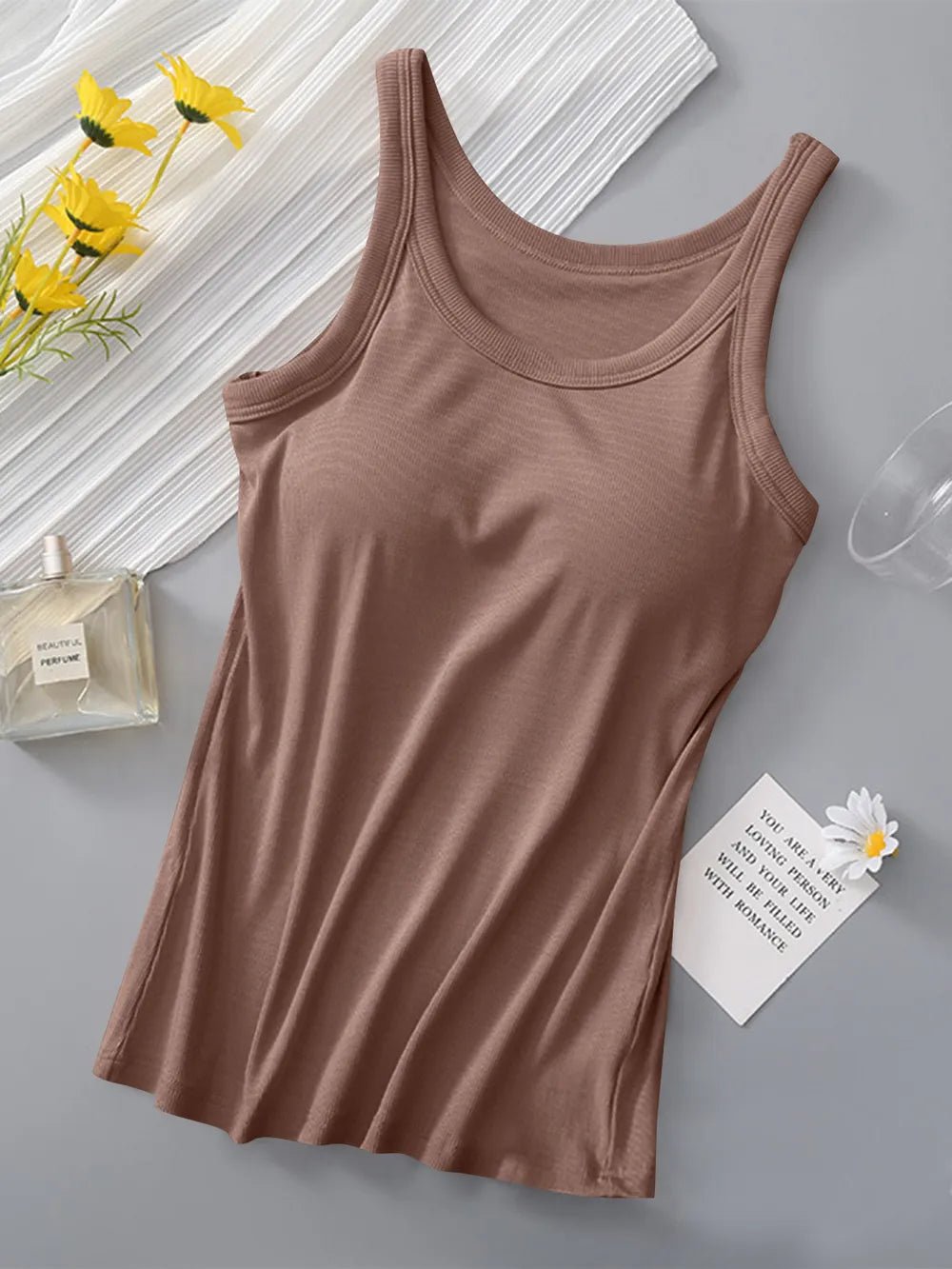 Round Neck Tank with Bra - TheMomCo.