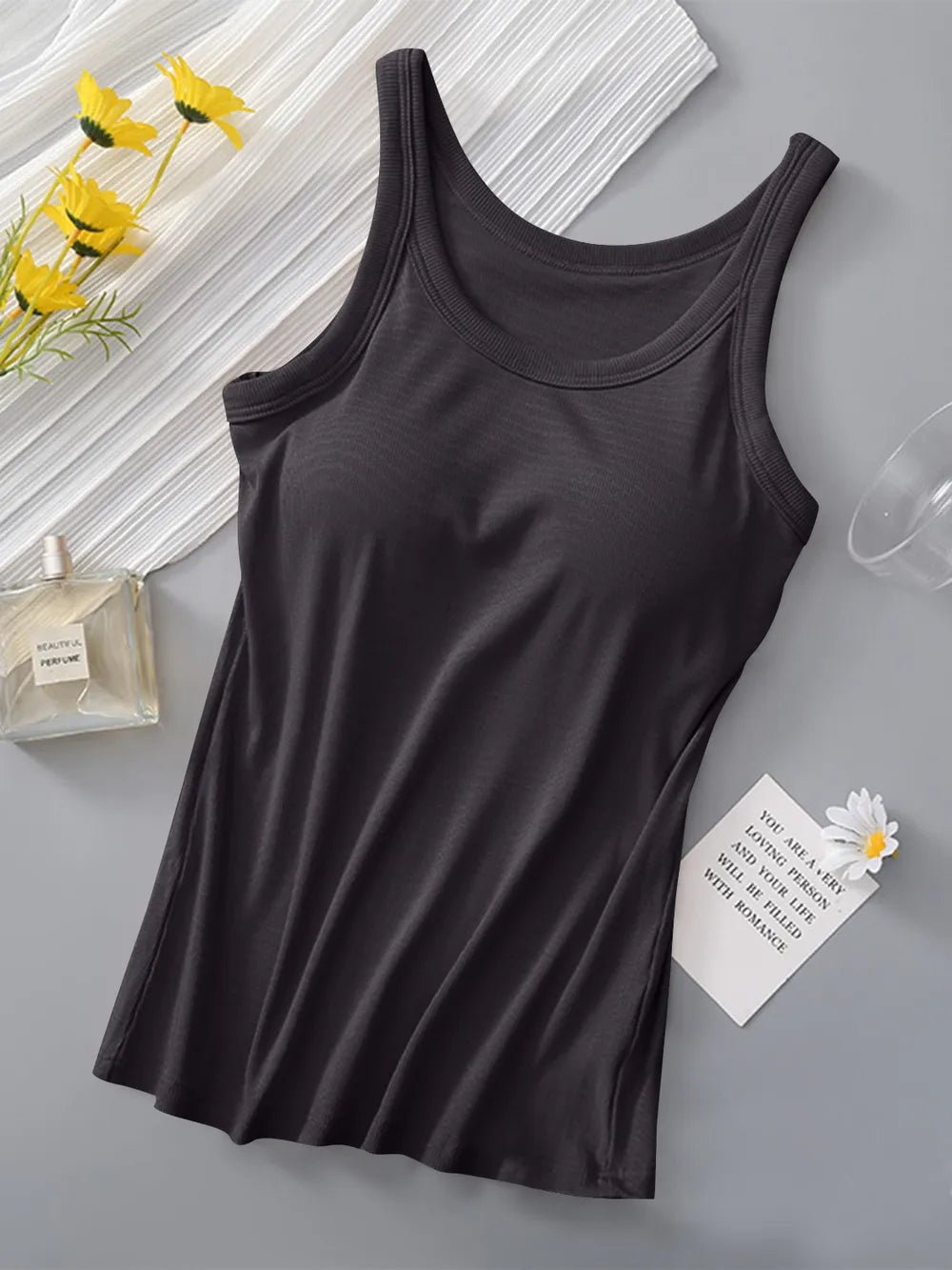 Round Neck Tank with Bra - TheMomCo.