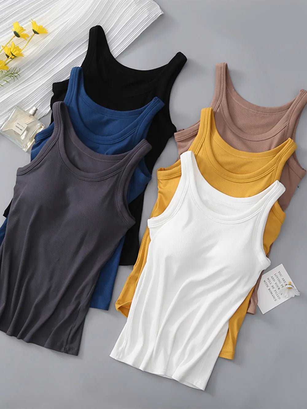 Round Neck Tank with Bra - TheMomCo.