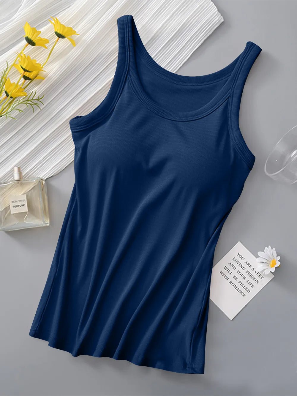 Round Neck Tank with Bra - TheMomCo.