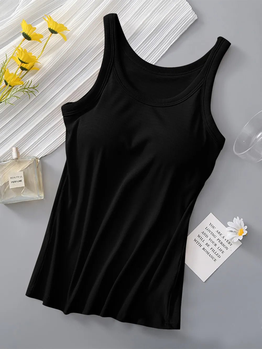 Round Neck Tank with Bra - TheMomCo.