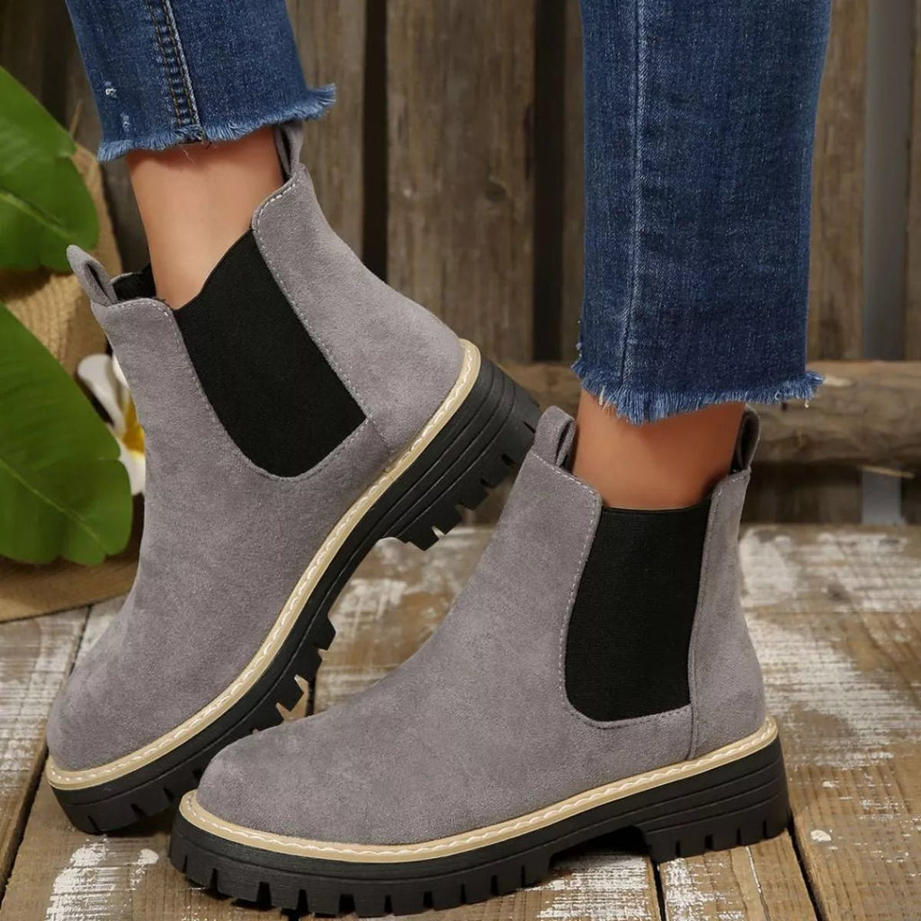 Round Toe Block Heels Boots - TheMomCo.