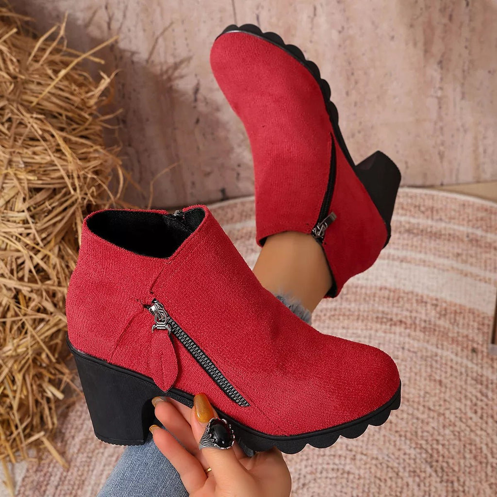 Round Toe Block Heels Boots - TheMomCo.