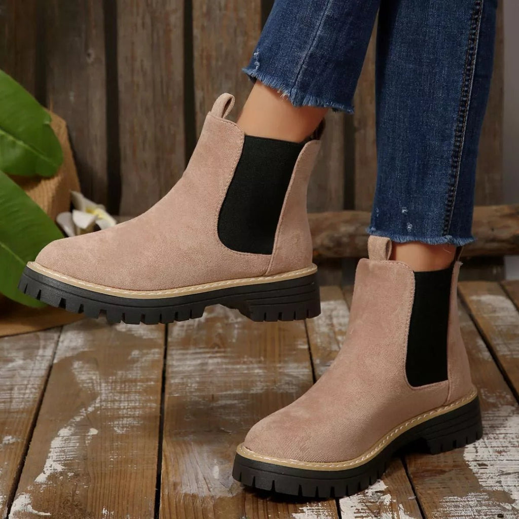 Round Toe Block Heels Boots - TheMomCo.