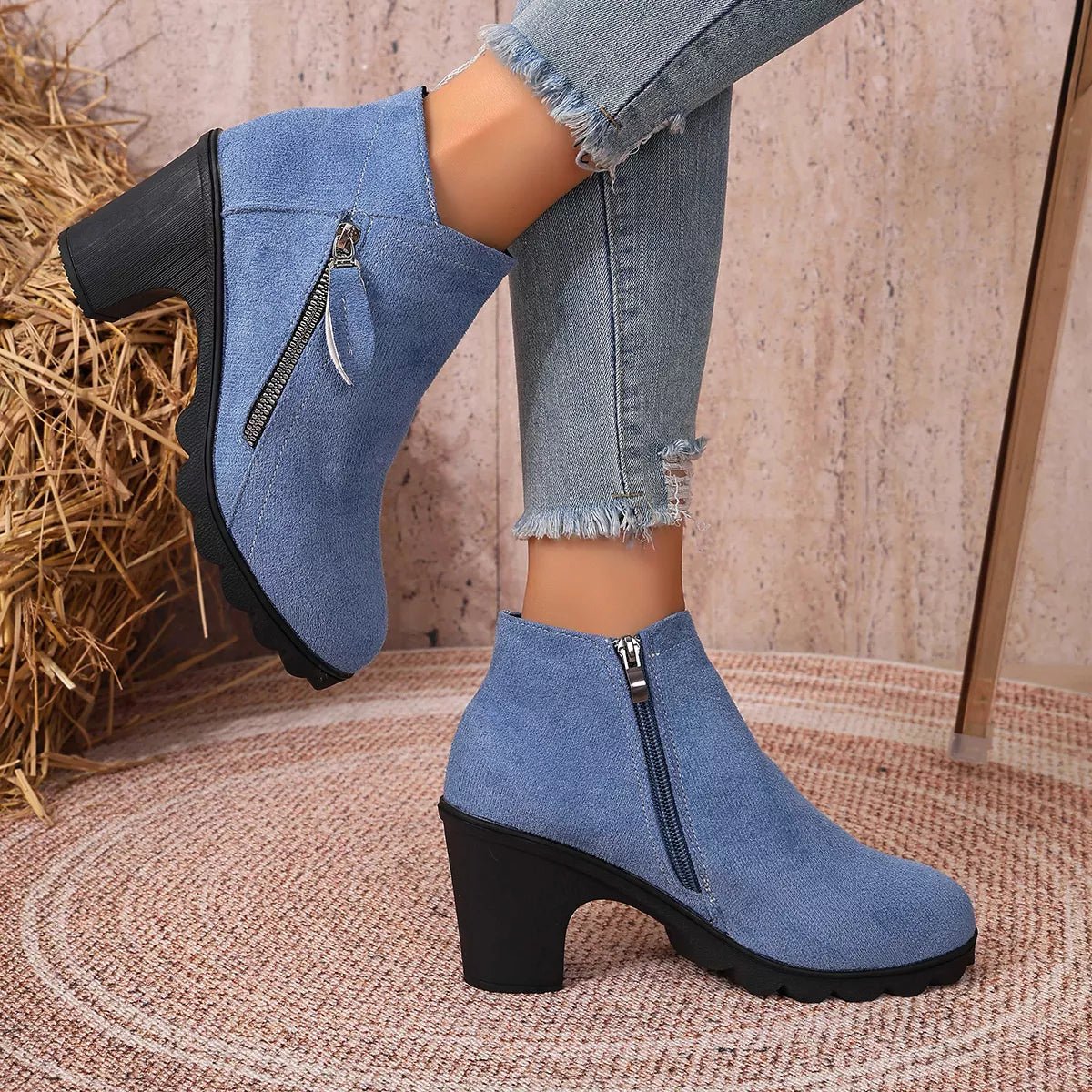 Round Toe Block Heels Boots - TheMomCo.