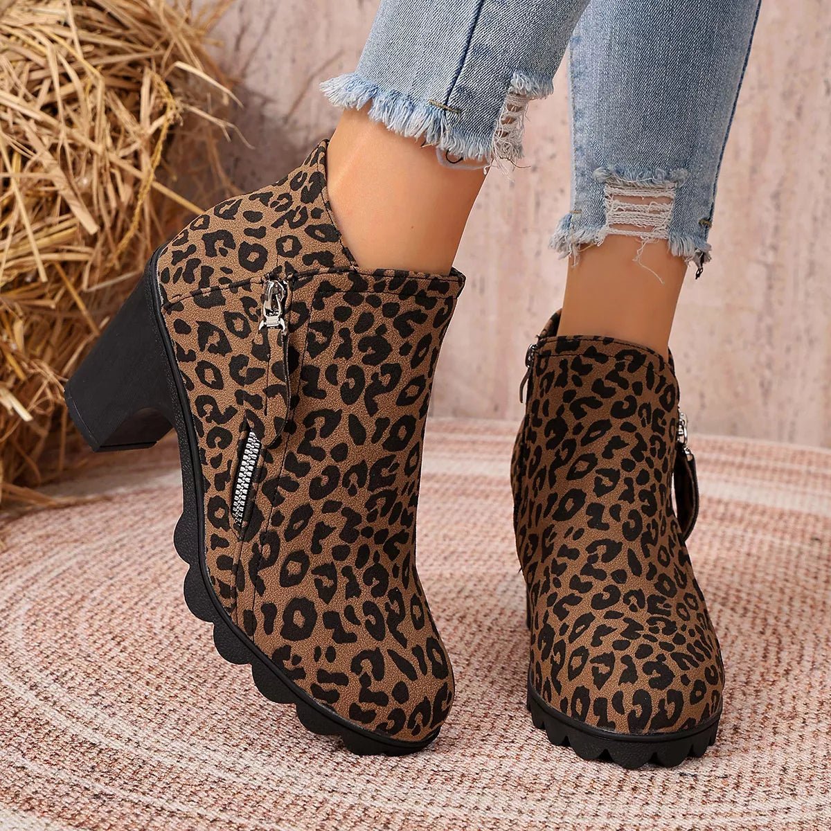 Round Toe Block Heels Boots - TheMomCo.