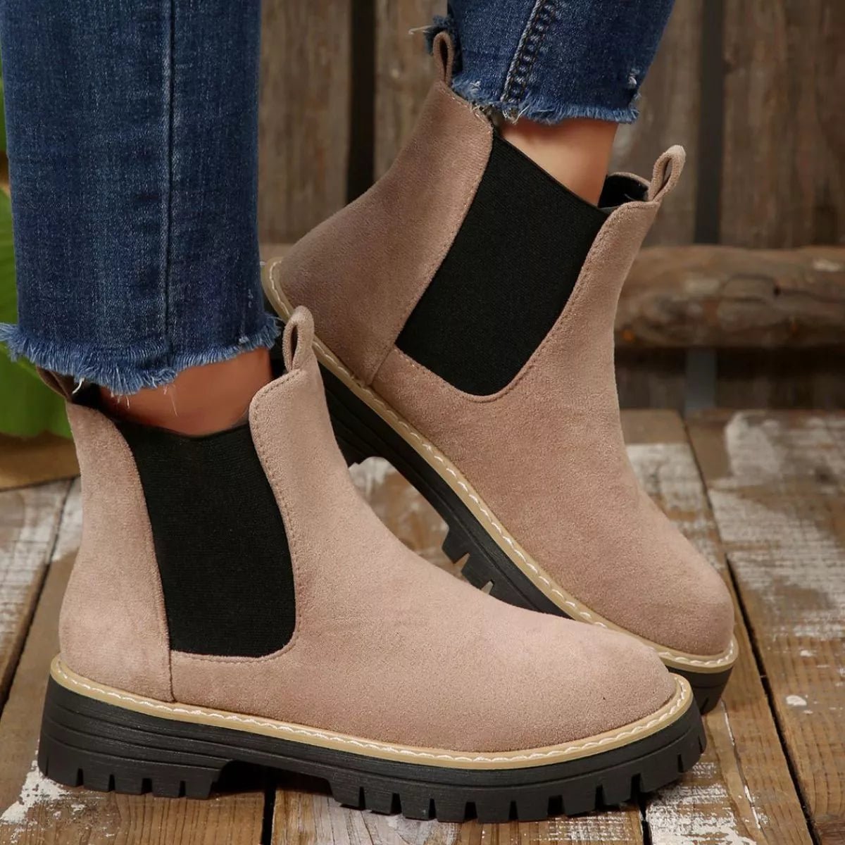 Round Toe Block Heels Boots - TheMomCo.