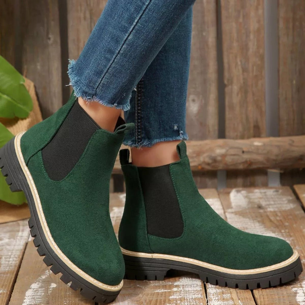 Round Toe Block Heels Boots - TheMomCo.