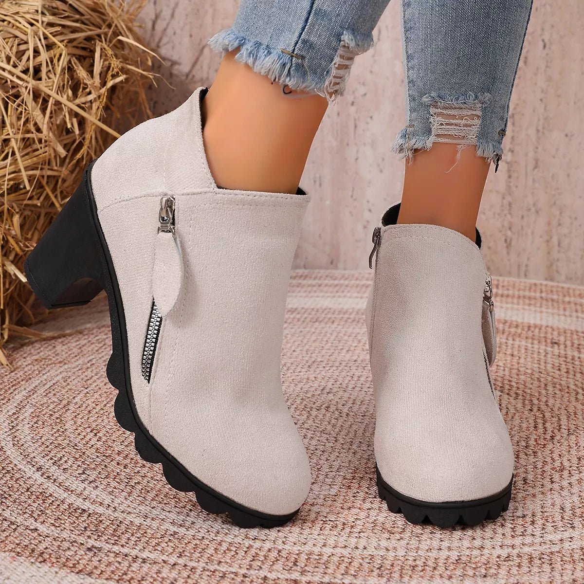 Round Toe Block Heels Boots - TheMomCo.