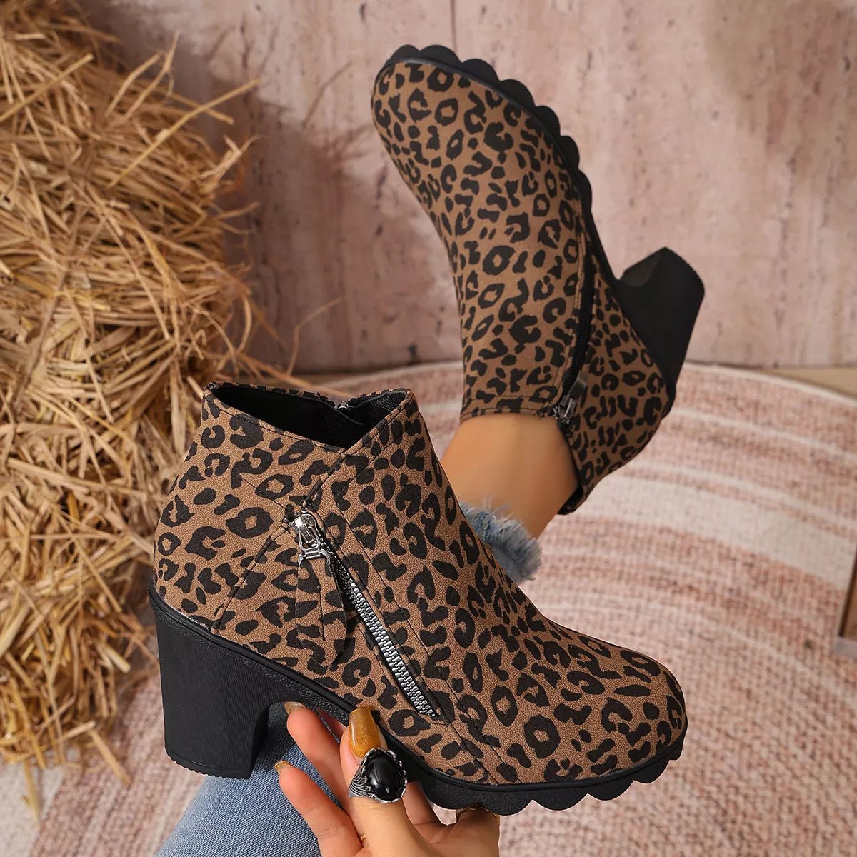 Round Toe Block Heels Boots - TheMomCo.