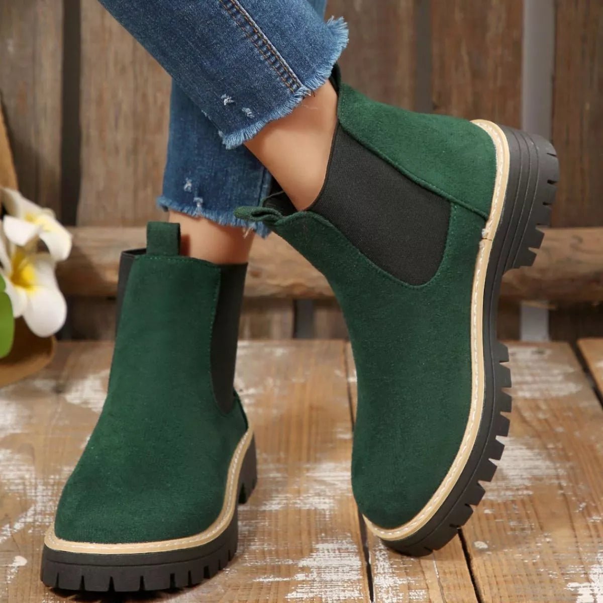 Round Toe Block Heels Boots - TheMomCo.
