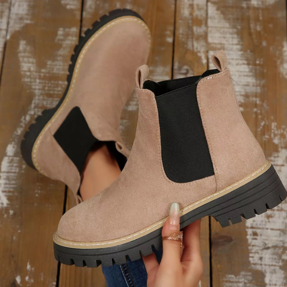 Round Toe Block Heels Boots - TheMomCo.