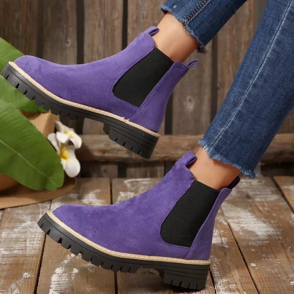 Round Toe Block Heels Boots - TheMomCo.