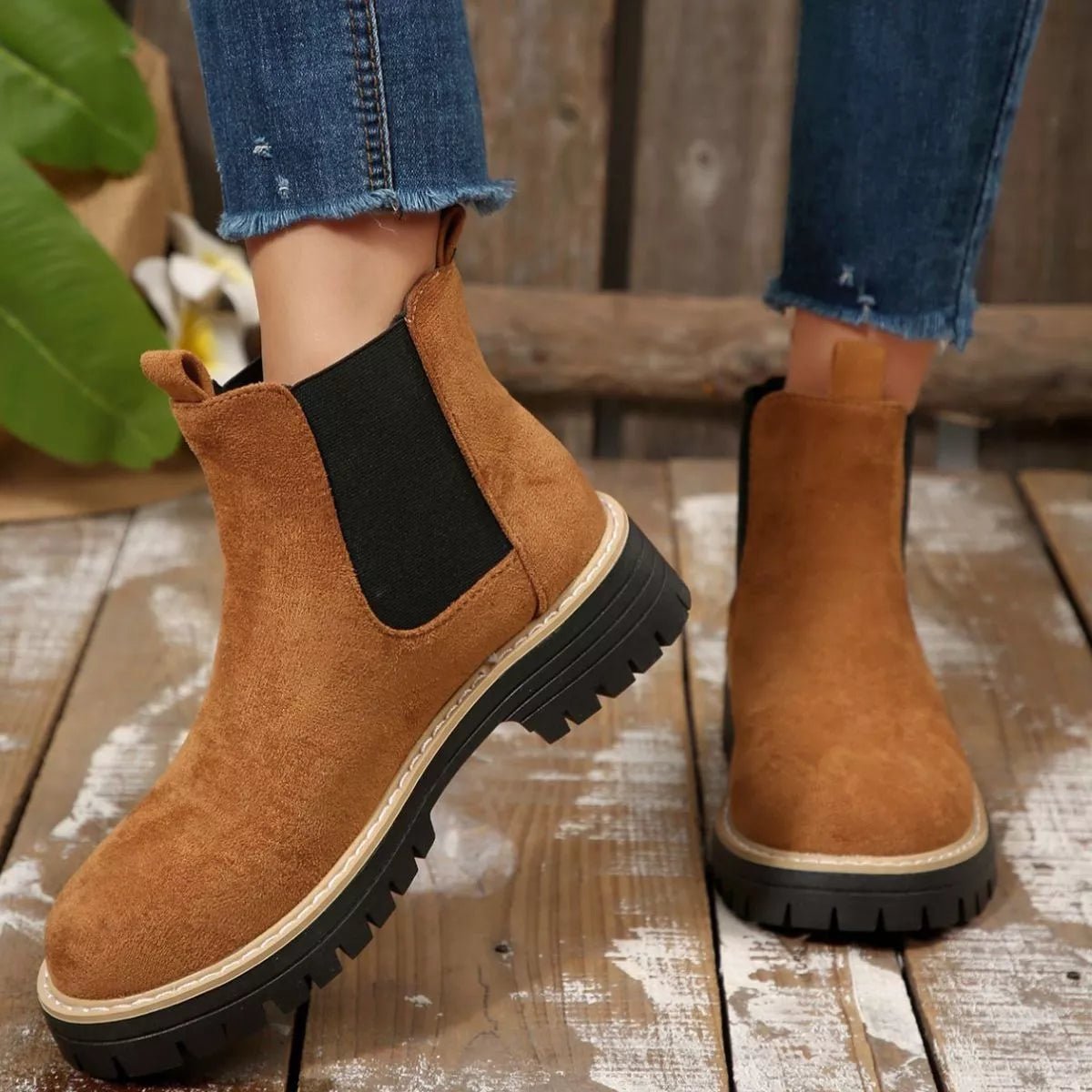 Round Toe Block Heels Boots - TheMomCo.