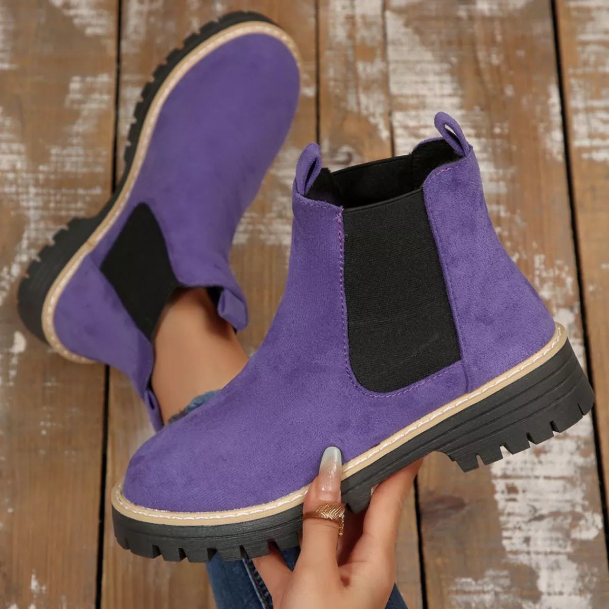 Round Toe Block Heels Boots - TheMomCo.