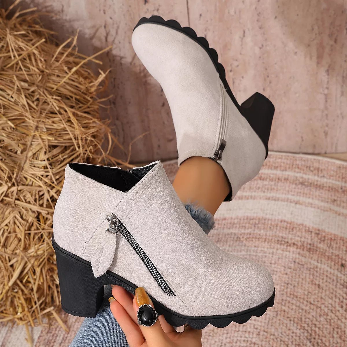 Round Toe Block Heels Boots - TheMomCo.
