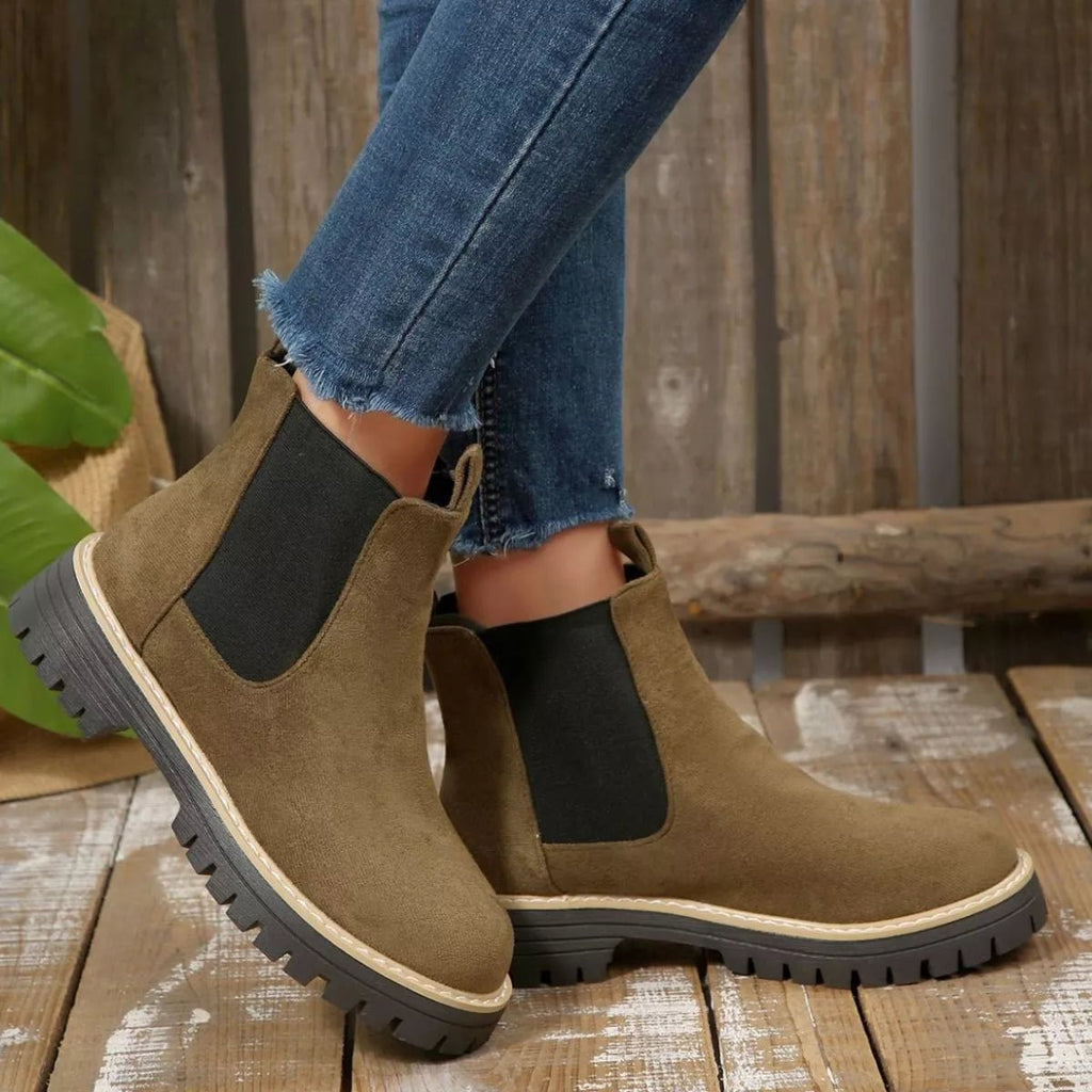 Round Toe Block Heels Boots - TheMomCo.