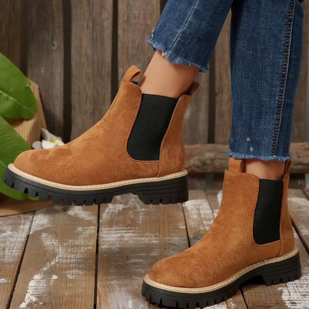 Round Toe Block Heels Boots - TheMomCo.