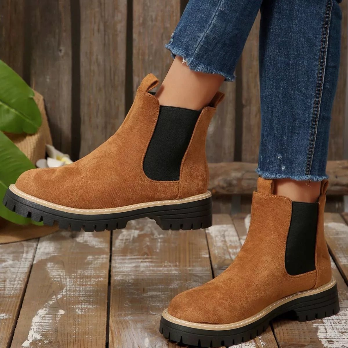 Round Toe Block Heels Boots - TheMomCo.