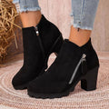 Round Toe Block Heels Boots - TheMomCo.